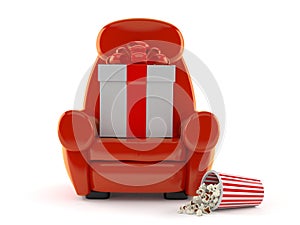 Gift box with theater armchair and popcorn