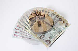 A gift box and uae currency