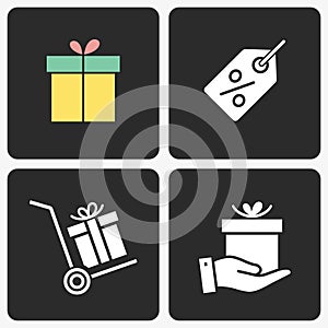 Gift box vector icon set on black background