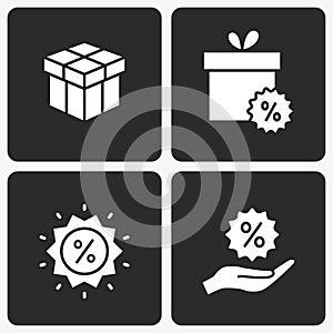 Gift box vector icon set on black background