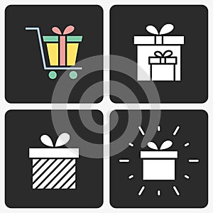 Gift box vector icon set on black background