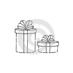 Gift box Vector outline illustration isolated on white background