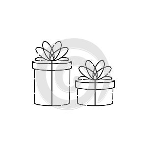 Gift box Vector outline illustration isolated on white background