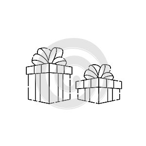 Gift box Vector outline illustration isolated on white background