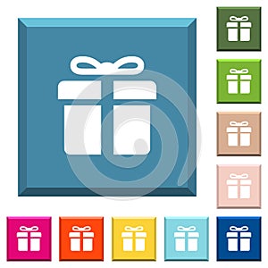 Gift box white icons on edged square buttons