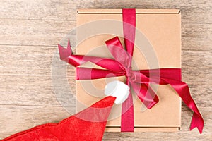 Gift box on wooden table