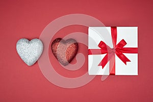 Gift box wrap silk ribbon with love heart shape