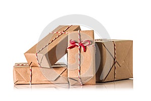 Gift box wrapped in brown paper