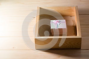 Gift box wrapped Christmas and Newyear presents with bows and ribbons, Christmas frame boxing day background and banner.