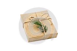 Gift box wrapped craft paper on the isolation background