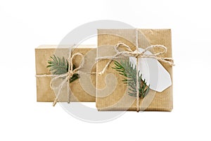 Gift box wrapped craft paper on the isolation background