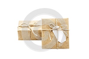 Gift box wrapped craft paper on the isolation background