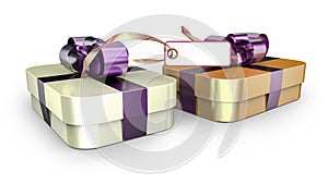 Gift box wrapped ribbon bow decoration. photo