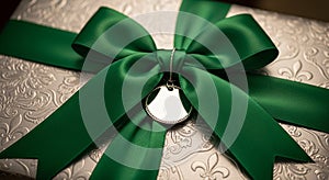 Gift box wrapped in silver-patterned paper