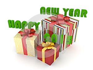 Gift boxes with 2015 Merry Christmas and Happy New Year