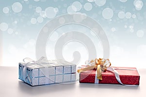 Gift boxes against bokeh background