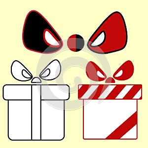 Gift boxes in black and red. Red and black bow. Vector illustration