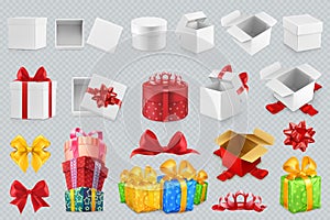 Gift boxes with bows. set of vector icons