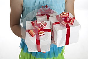 Gift boxes in the children`s hands