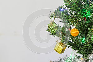 Gift boxes, Christmas tree decorations.