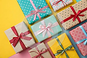 Gift boxes on color background