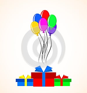 Gift boxes and colorful balloons over white background. colorful