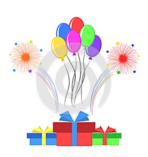 Gift boxes and colorful balloons over white background. colorful design. vector illustration