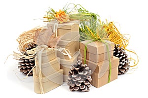 Gift boxes decorated with natural ornaments