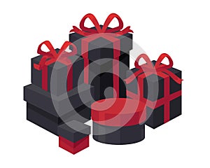 Gift boxes of different shapes and colors set vector.