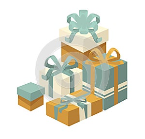 Gift boxes of different shapes and colors set vector.
