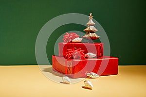 Gift boxes and golden Christmas decor