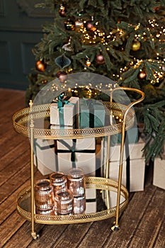 Gift boxes on a golden table