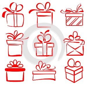 Gift boxes icon set sketch vector illustration