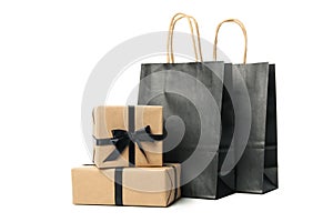 Gift boxes and paper bags isolated on white background