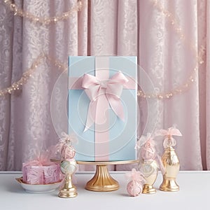 Gift boxes with ribbon and bow in pastel colors, shabby chic style