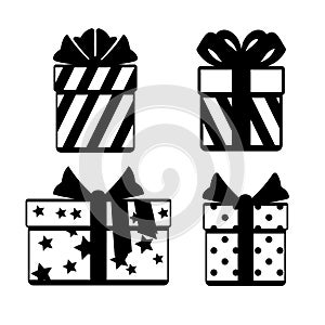 Gift boxes with ribbon bows icons set isolated over white