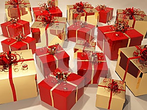 Gift boxes with ribbon and wrapping