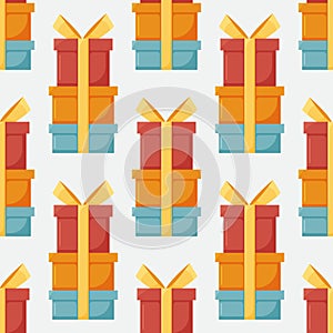 Gift boxes seamless pattern Pattern gift box for fabric print, wrapping packag gift box paper in luxury colors with bows