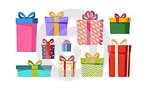 Gift boxes set, presents isolated on white background. Sale, holiday, shopping concept. Collection for Birthday