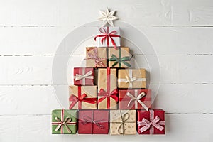 Gift boxes shaped like a Christmas tree