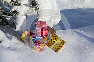 Gift boxes on snow