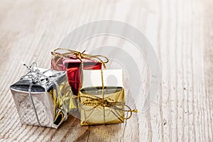 Gift boxes on wooden background