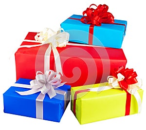 gift boxes wrapped in colorful paper