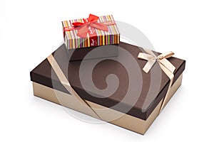 Gift boxes are wrapped up by tapes a white background.