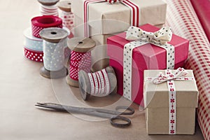 Gift boxes and wrapping paper rolls