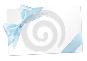 Gift card with blue ribbon bow Isolated on white