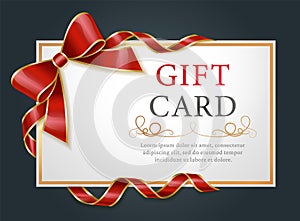 Gift Card, Certificate for with Ribbons and Bow