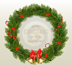 Gift card with Christmas Wreath and Bow.