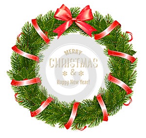 Gift card with Christmas Wreath and Bow and Ribbon.