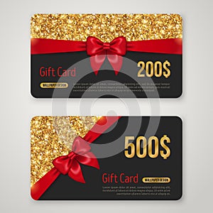 Gift Card Design with Gold Glitter Texture